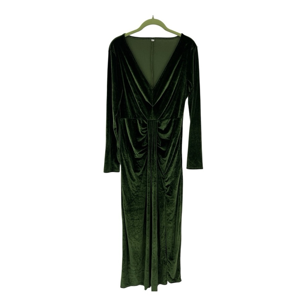 Elegant Green Velvet festival, Holliday Whimsygoth MIDI V Neck Dress SZ L - Picture 4 of 11
